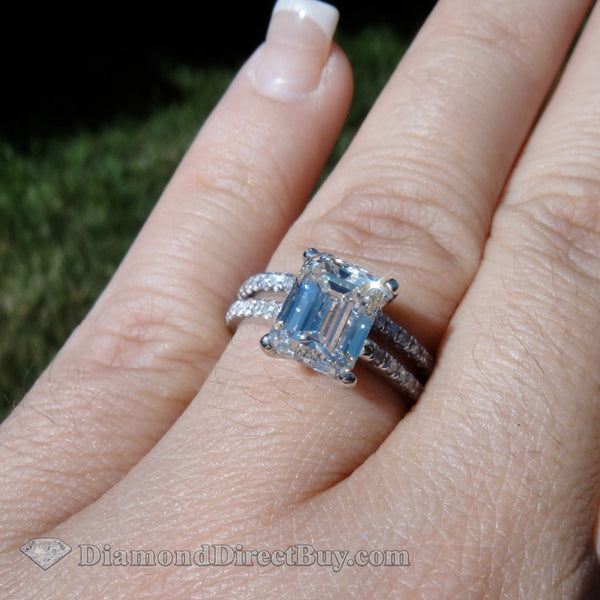 2.50 Emerald Diamond Ring And Band Combo Engagement Rings
