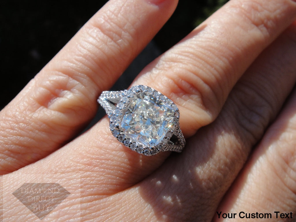 3.03 Halo Split Shank Halo Cushion Diamond Engagement Ring Engagement Rings