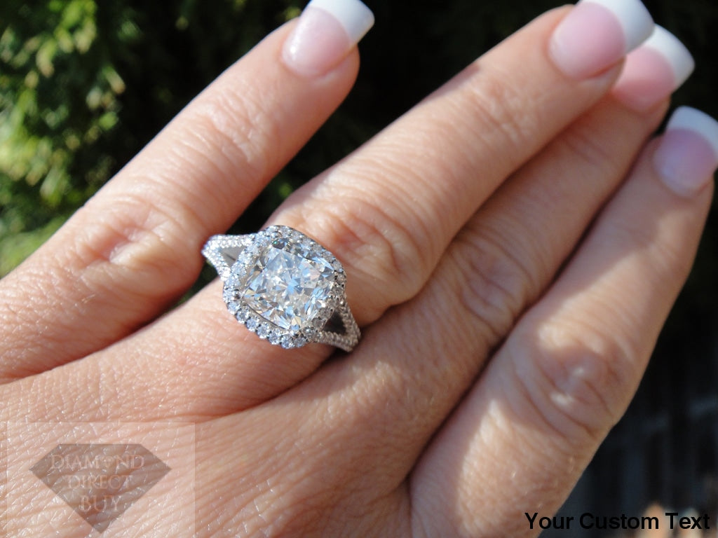 3.03 Halo Split Shank Halo Cushion Diamond Engagement Ring Engagement Rings