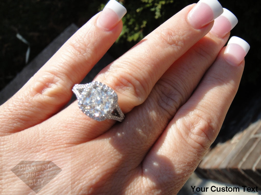 3.03 Halo Split Shank Halo Cushion Diamond Engagement Ring Engagement Rings