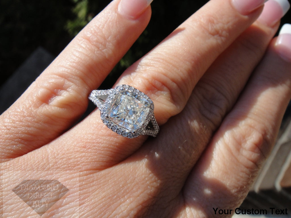 3.03 Halo Split Shank Halo Cushion Diamond Engagement Ring Engagement Rings