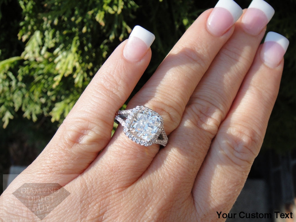 3.03 Halo Split Shank Halo Cushion Diamond Engagement Ring Engagement Rings