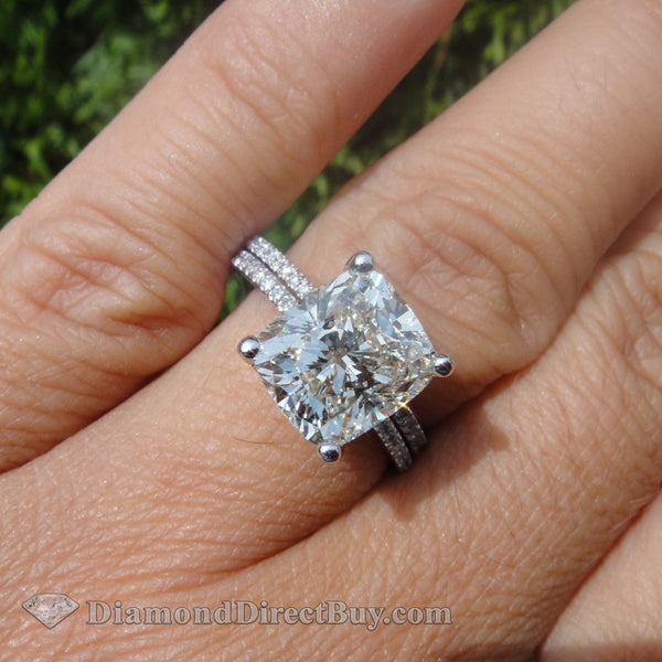 6.00 Ct Set With Matching Band 5.ct Gia Cushion Center Engagement Rings