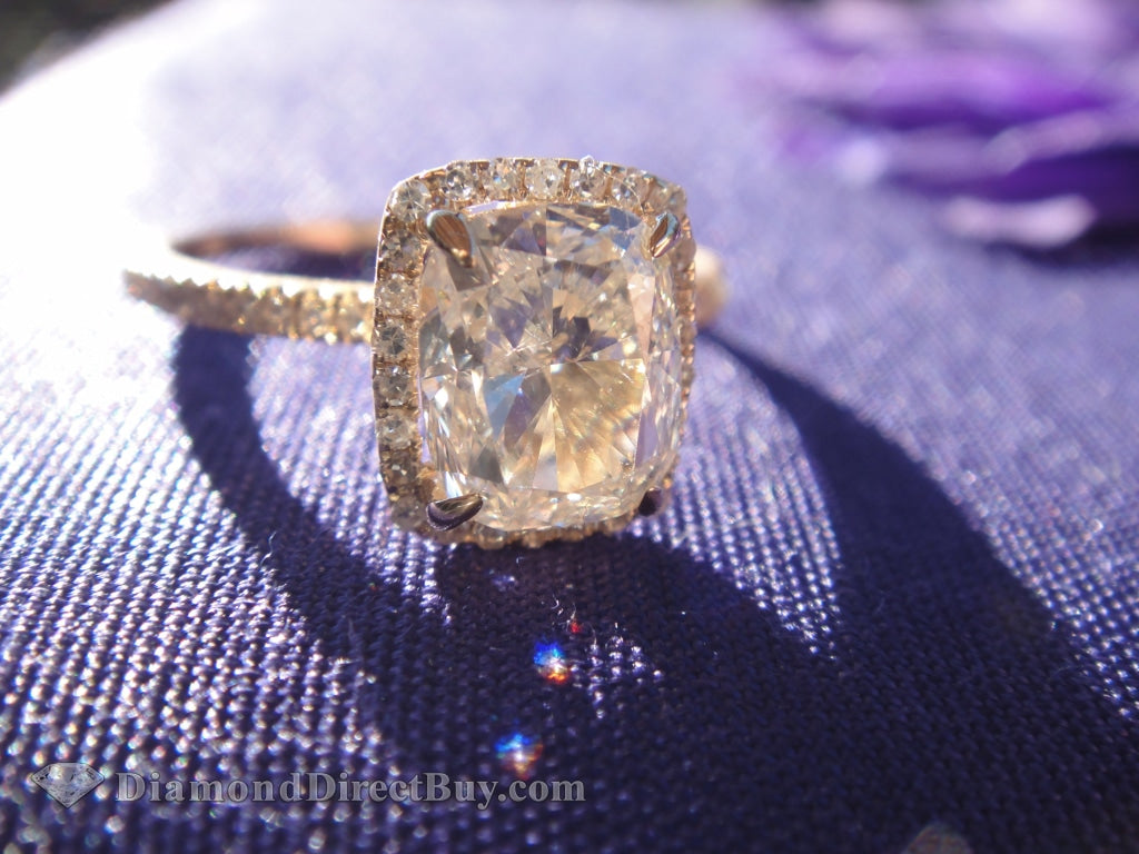 2.00 Carat Delicate Halo With 1.50 Igi Cushion Cut Center Engagement Rings