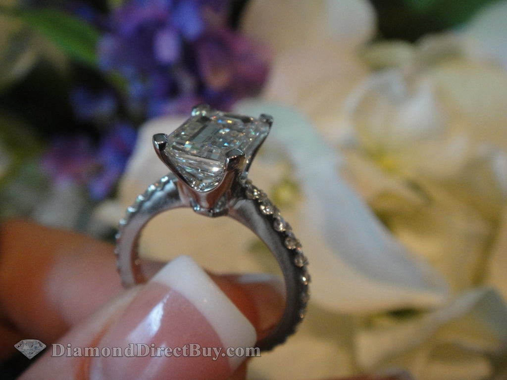 2.30 Simple Elegant Pave Emerald Solitaire Engagement Rings