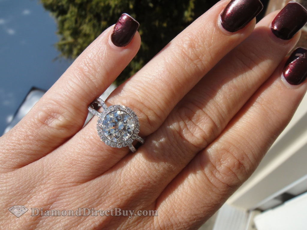 2.80 Carat Round Diamond With Halo And Split Shank Engagement Rings