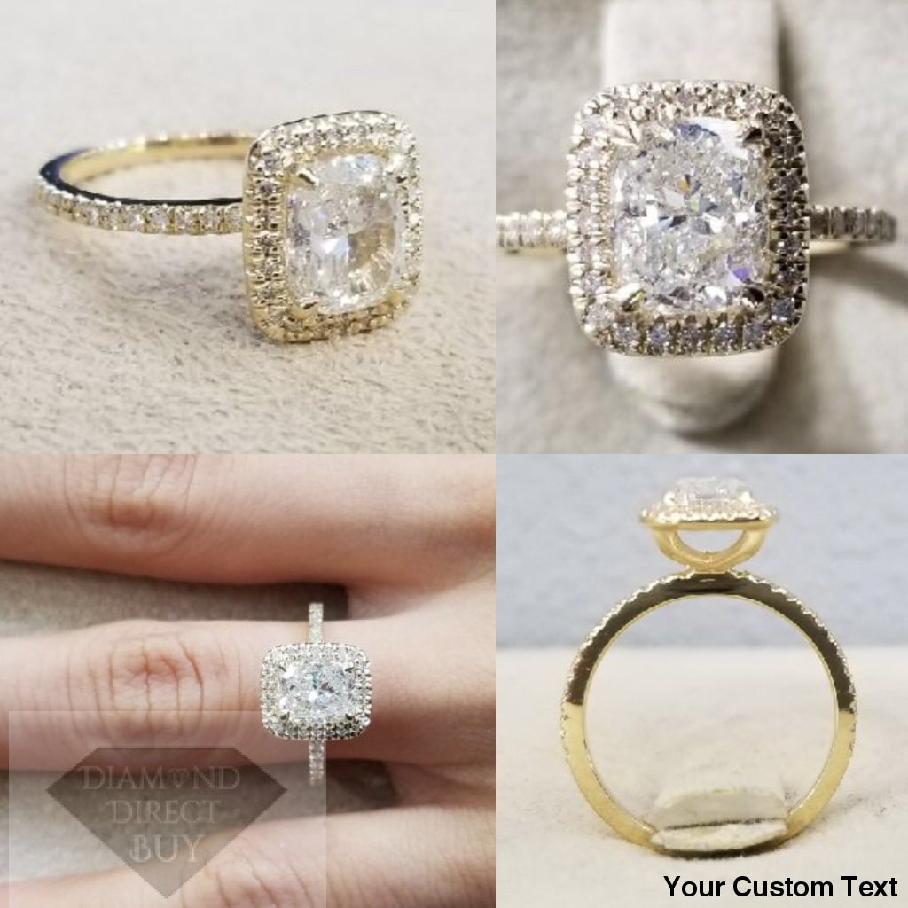 2.63 Halo Diamond Engagement Ring Yellow Gold With Free Wedding Band Rings