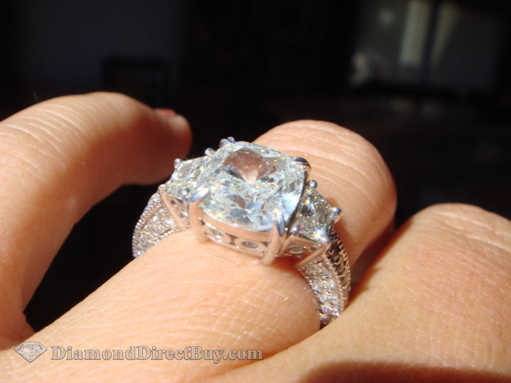 3.00 Carat Cushion With Trapezoid Sides Engagement Rings