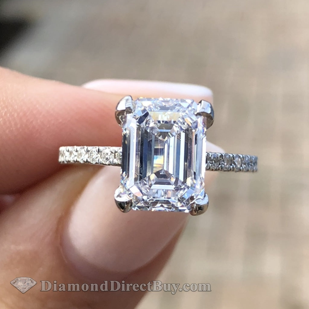 3.00ct Emerald Pave Diamond Ring GIA Certified 2.50 Vvs2 Center