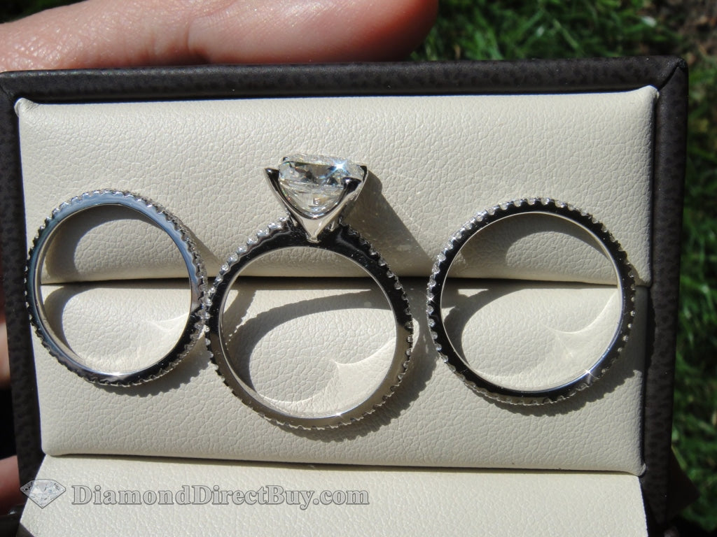 3.5 Carat Set Cushion Pave With Band Engagement Rings