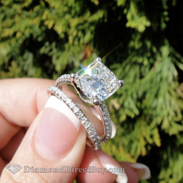 3.5 Carat Set Cushion Pave With Band Engagement Rings