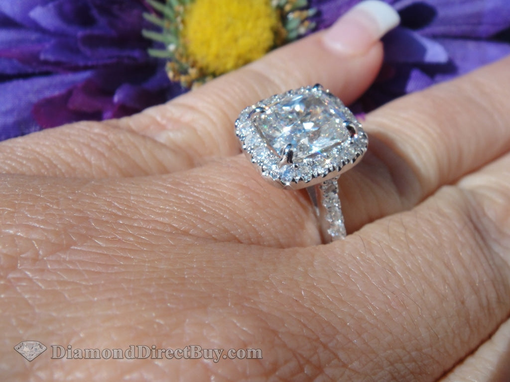 3.50 Elongated Halo Cushion Center Diamond Ring Engagement Rings