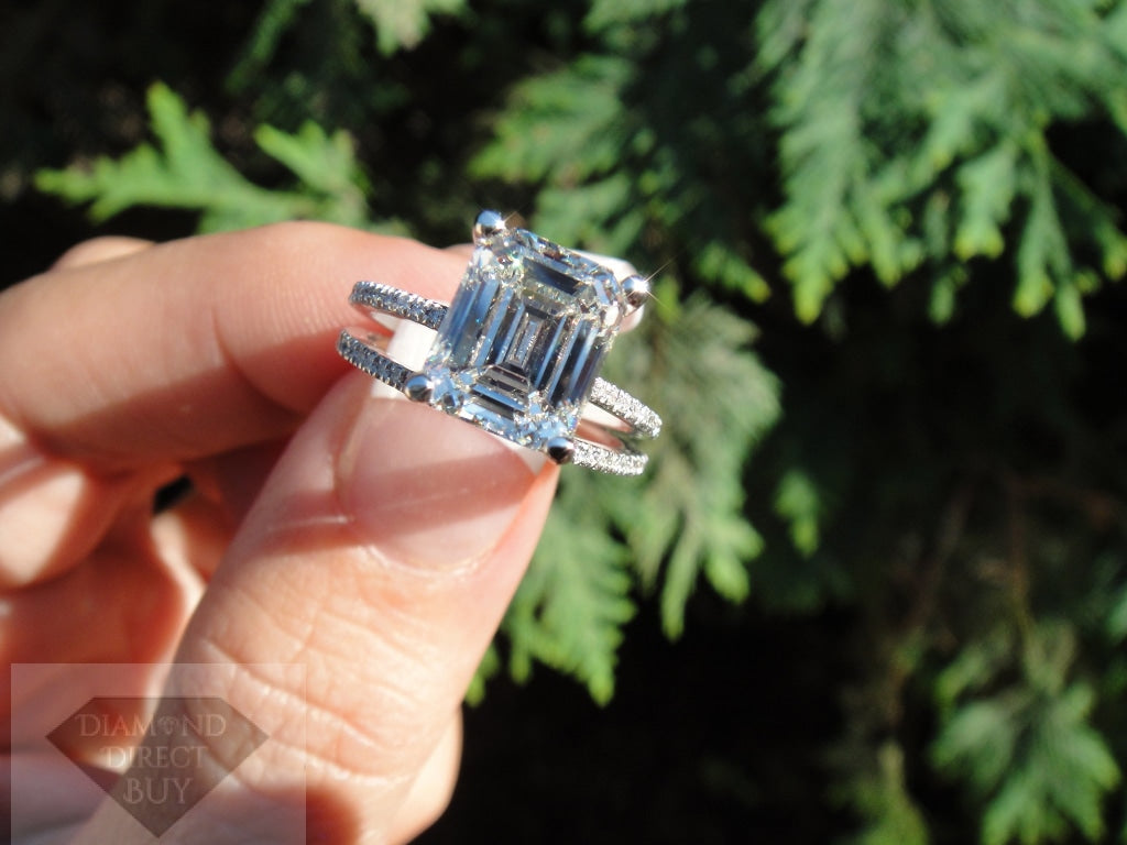 3.50 Emerald Diamond Ring Pave Platinumband Gia Certified Engagement Rings