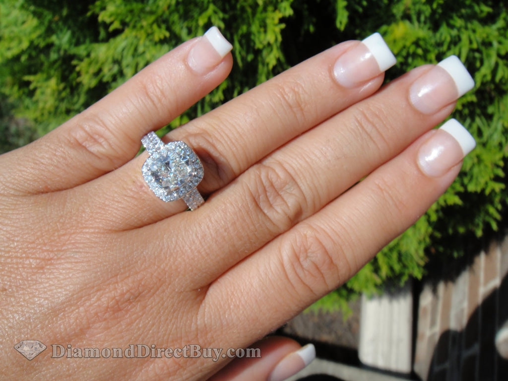 3.70 Carat Cushion Halo Ring With Double Band Engagement Rings