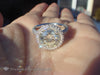 3.73 Carat Three Sided Halo Diamond Engagement Ring