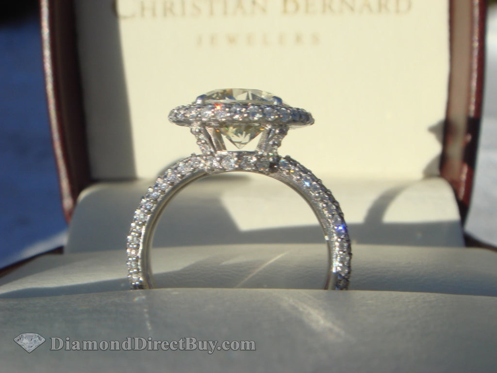 3.73 Carat Three Sided Halo Diamond Engagement Ring