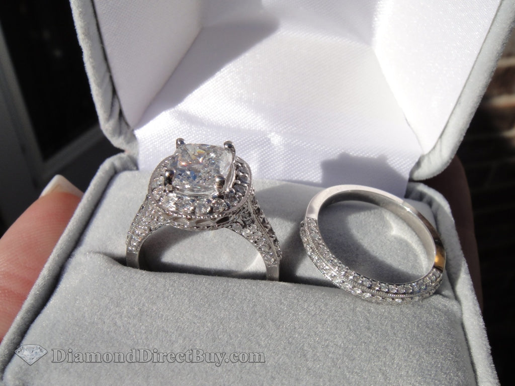 4.00 Set Diamond Ring With 2.50I /si1 Gia Cushion Center Wedding Band Combo Engagement Rings