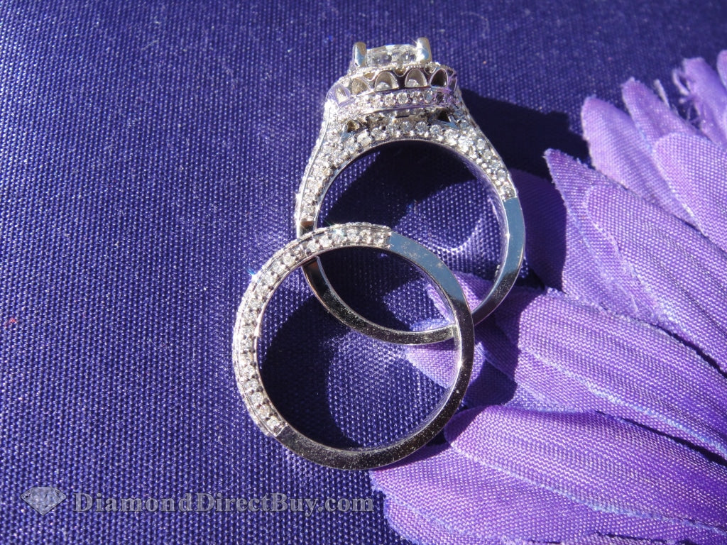 4.00 Set Diamond Ring With 2.50I /si1 Gia Cushion Center Wedding Band Combo Engagement Rings