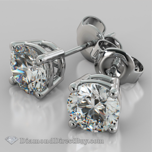 4.00 White Gold Moissanite Screw Back Studs Studs