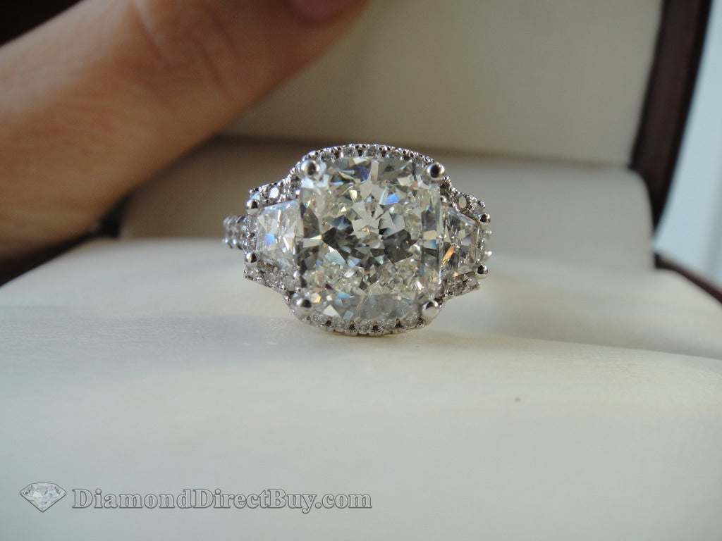 4.59 Carat Halo With Trapezoids Engagement Rings