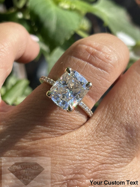 4.60 Ct Pave Set Yellow Gold Moissanite Cushion Engeagement Ring Engagement Rings