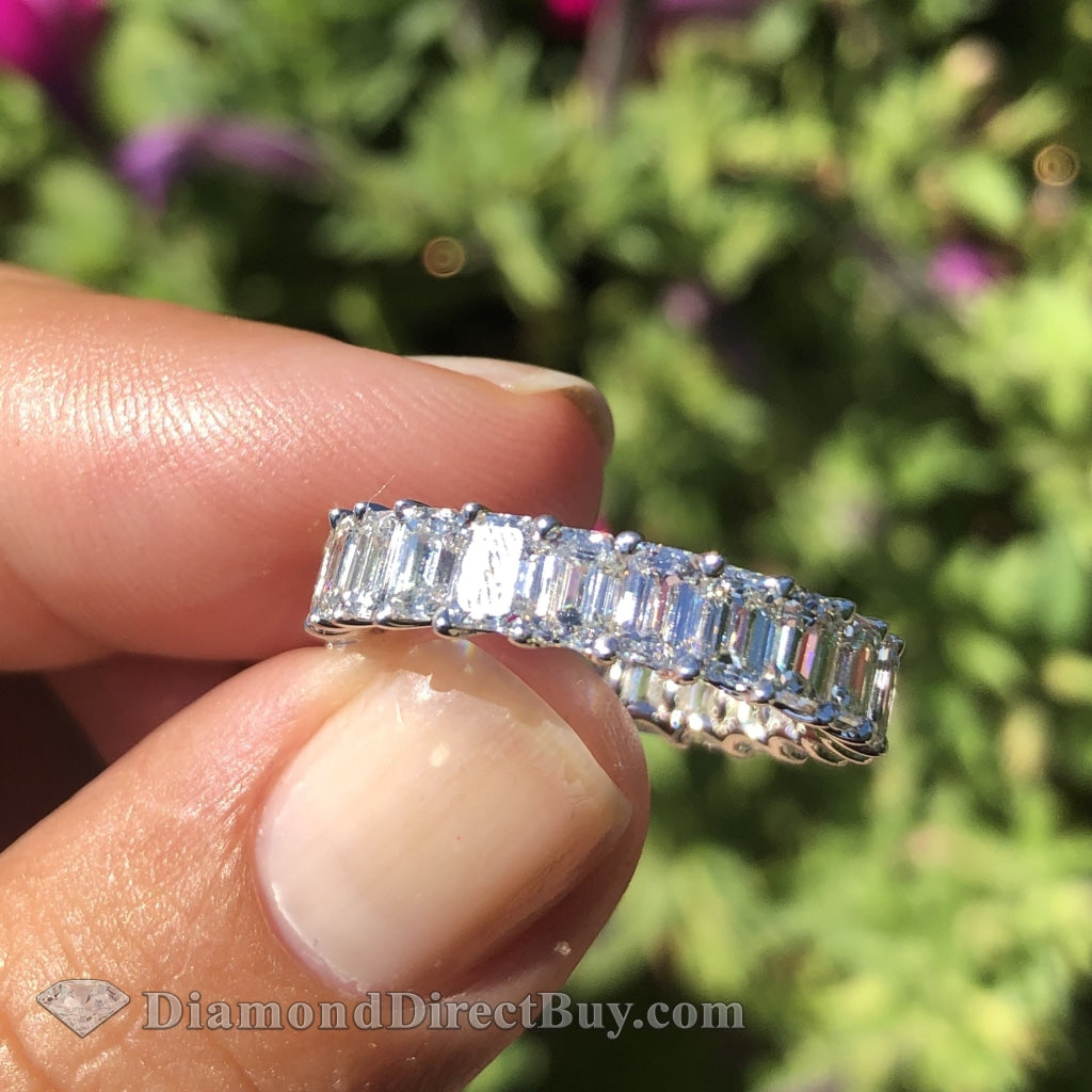 10 Carat Emerald Cut Diamond Eternity Anniversary Ring Size 6.5