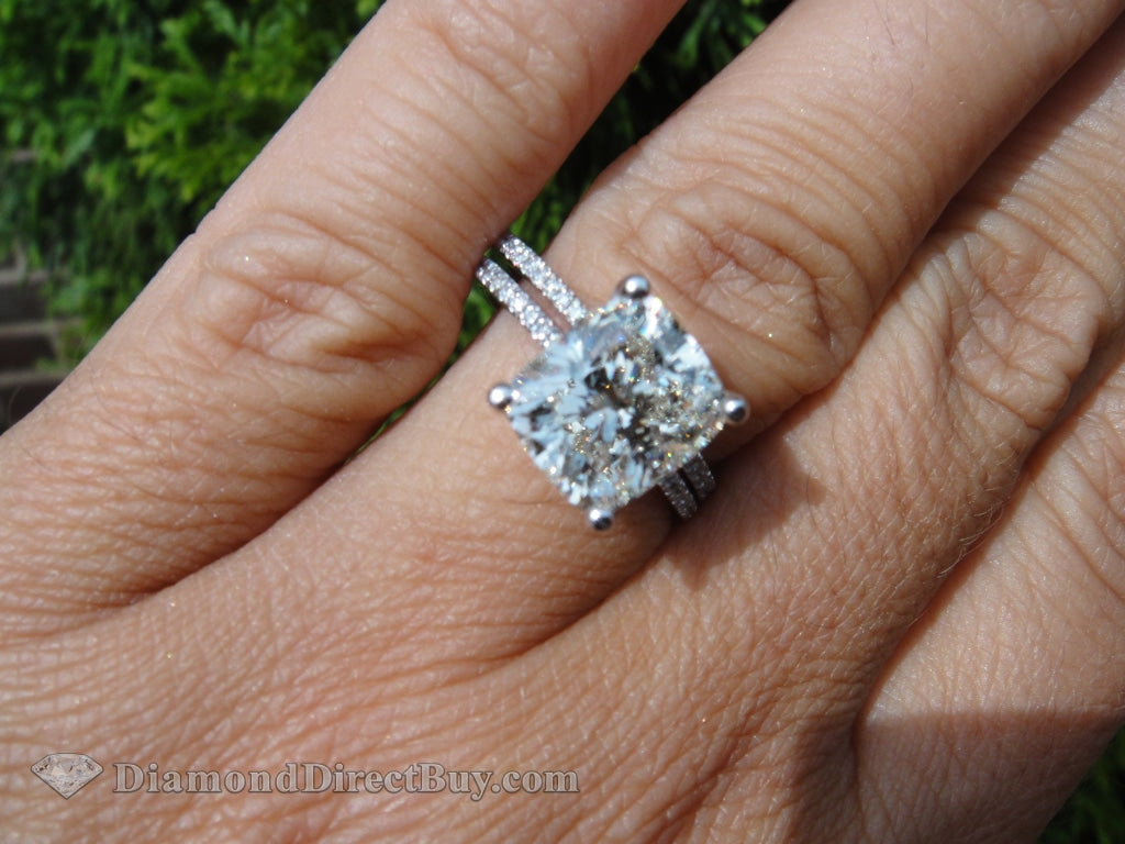 6.00 Ct Set With Matching Band 5.ct Gia Cushion Center Engagement Rings