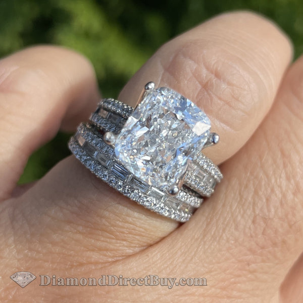 6.50Ctw Set With 4.00I Si1 Gia Cushion Diamond Engagement Rings