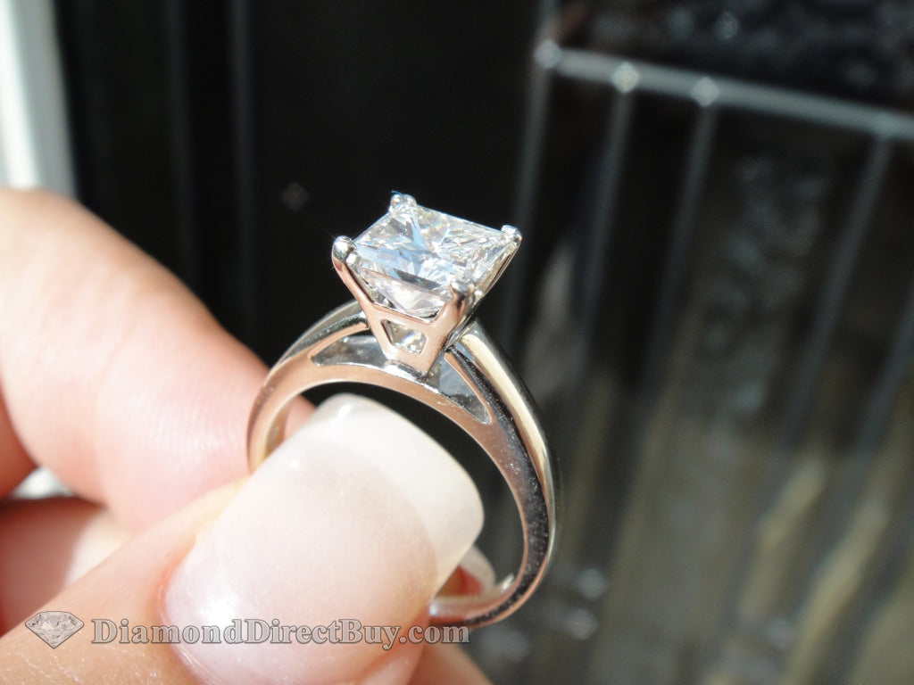 Cathedral Princess Cut Solitaire 2 Carat Engagement Rings