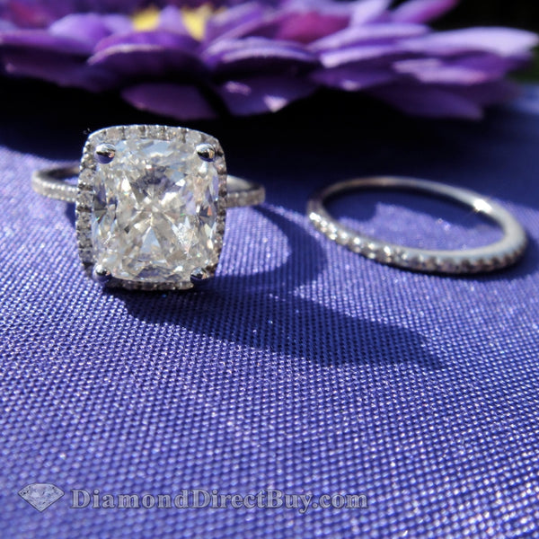 Cushion Elongated Halo And Band 3.07 Ring Engagement Rings
