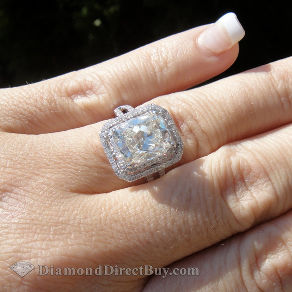 Emerald Double Halo With Cushion Center Engagement Rings