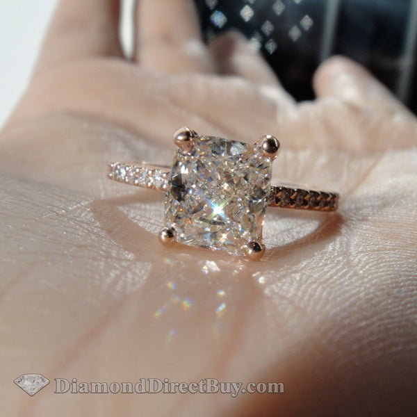 Rose Gold Pave Cushion Solitaire Engagement Rings